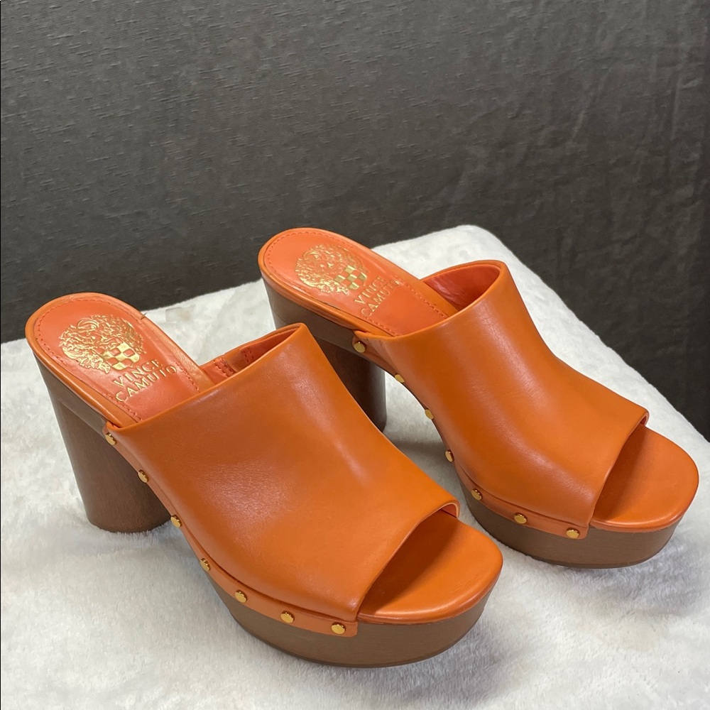 Vince Camuto‎ Vibrant Orange Leather Mules